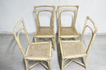 Série de 4 chaises rotin et cannage vintage originales