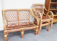 Ensemble salon de jardin en rotin vintage