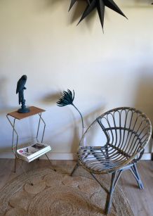 Fauteuil rotin coquille année 50