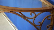 console demi-lune métal marron et plateau en verre vintage