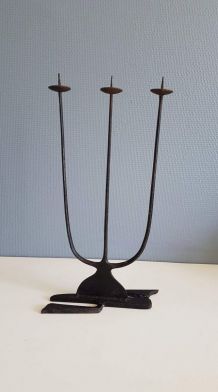 chandelier 3 branches ancien en métal plein noir années 50 