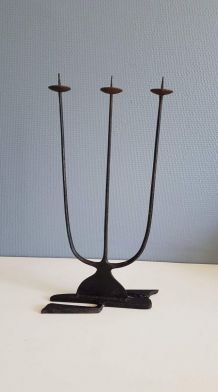 chandelier 3 branches ancien en métal plein noir années 50 