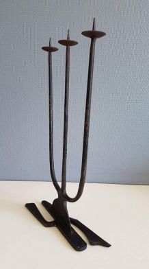 chandelier 3 branches ancien en métal plein noir années 50 