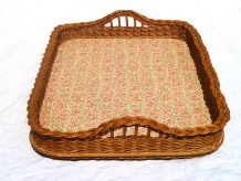 plateau de  service en rotin , vintage
