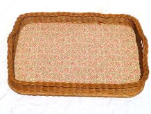 plateau de  service en rotin , vintage