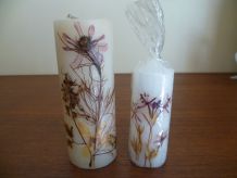 Anciennes bougies incrustées fleurs sèchées 