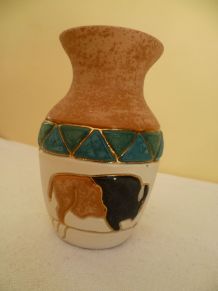 Pot grès émaillé décor bison Etat-Unis