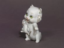 Figurine Rare Ancienne Chat - Chaton / Biscuit de Porcelaine