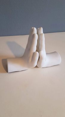 serre-livres mains en résine blanc mat des années 80