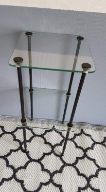 tablette vintage 2 plateaux en verre structure métal 