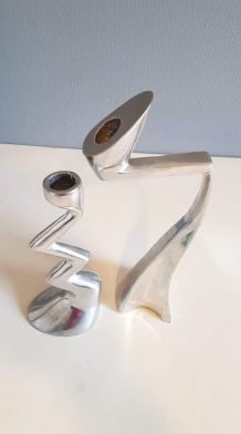 bougeoirs en aluminium plein design Hilton années 80