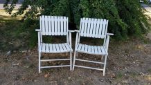 fauteuils de jardin pliants blancs en bois des années 70