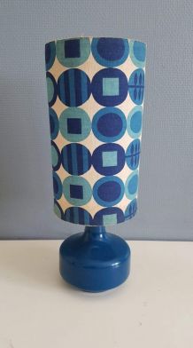 lampe à poser vintage pied céramique abat-jour à fleurs bleu
