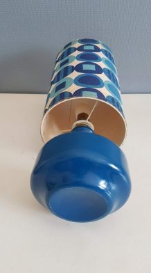 lampe à poser vintage pied céramique abat-jour à fleurs bleu