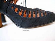 Escarpins cuir ajouré suédine noire vintage 30's