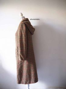 Long manteau en tweed motif pied de poule vintage 70's