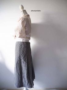 Jupe midi plissée en laine motifs pied de poule vintage 70's