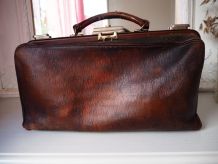 Grand sac docteur en cuir brun vintage 40's