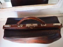 Grand sac docteur en cuir brun vintage 40's