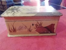 coffret bois peint héron