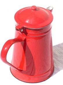 pichet , cafetière en acier émaillé ,  vintage