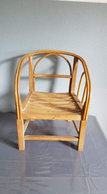 fauteuil enfant bois et rotin vintage années 50