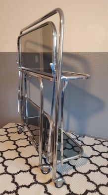 desserte bar sur roulettes métal chromé et verre fumé 