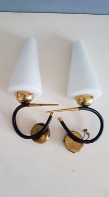 appliques murales  Arlus Lunel  verre, laiton doré et métal