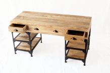 Bureau industriel métal et bois de manguier