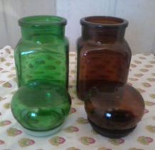 vintage années 1970 Pots en verre translucide coloris vert e