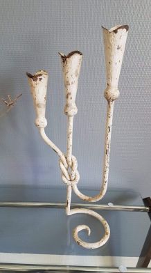 bougeoir 3 feux en fer forgé noué