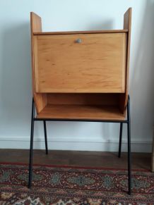 Secrétaire vintage 60 metal et bois blond