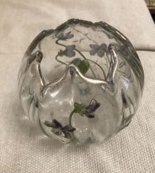 Vase boule aumônière art nouveau  cristal émaillé 