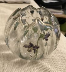 Vase boule aumônière art nouveau  cristal émaillé 