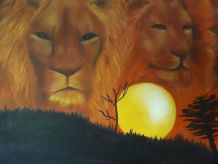 Tableau - Peinture a l'huile originale - Les lions
