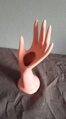 main rose poudré en céramique soliflore baguier années 70 
