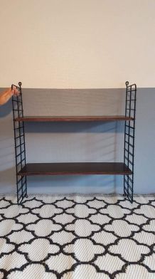 étagère murale 2 planches  bois sombre et structure métal