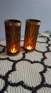 photophores bougeoirs style moucharabieh en laiton et verre 