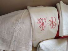 Drap ancien, brodé, lin, coton,mixte