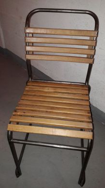 4 chaises indus. bois et fer / années 50