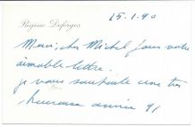 Carte autographe à en-tête 16x10 signée Régine Deforges