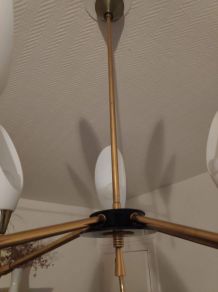 lustre vintage Arlus Lunel avec 5 tulipes opaline 