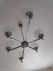 lustre vintage années 70 6 feux en verre taillé 