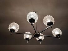 lustre vintage années 70 6 feux en verre taillé 