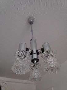 lustre vintage années 70 3 feux en verre taillé 