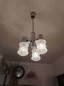lustre vintage années 70 3 feux en verre taillé 