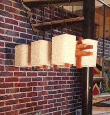 grand lustre scandinave en teck  et resine 1960