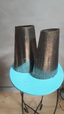 vases metal argente peau de reptile 1970 