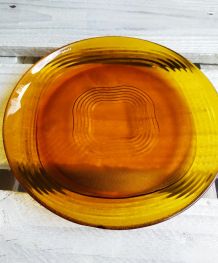Lot de 6 assiettes plates Duralex ambrées marron, années 70