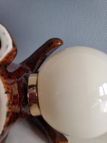 lampe ours vintage en céramique marron et globe opaline 